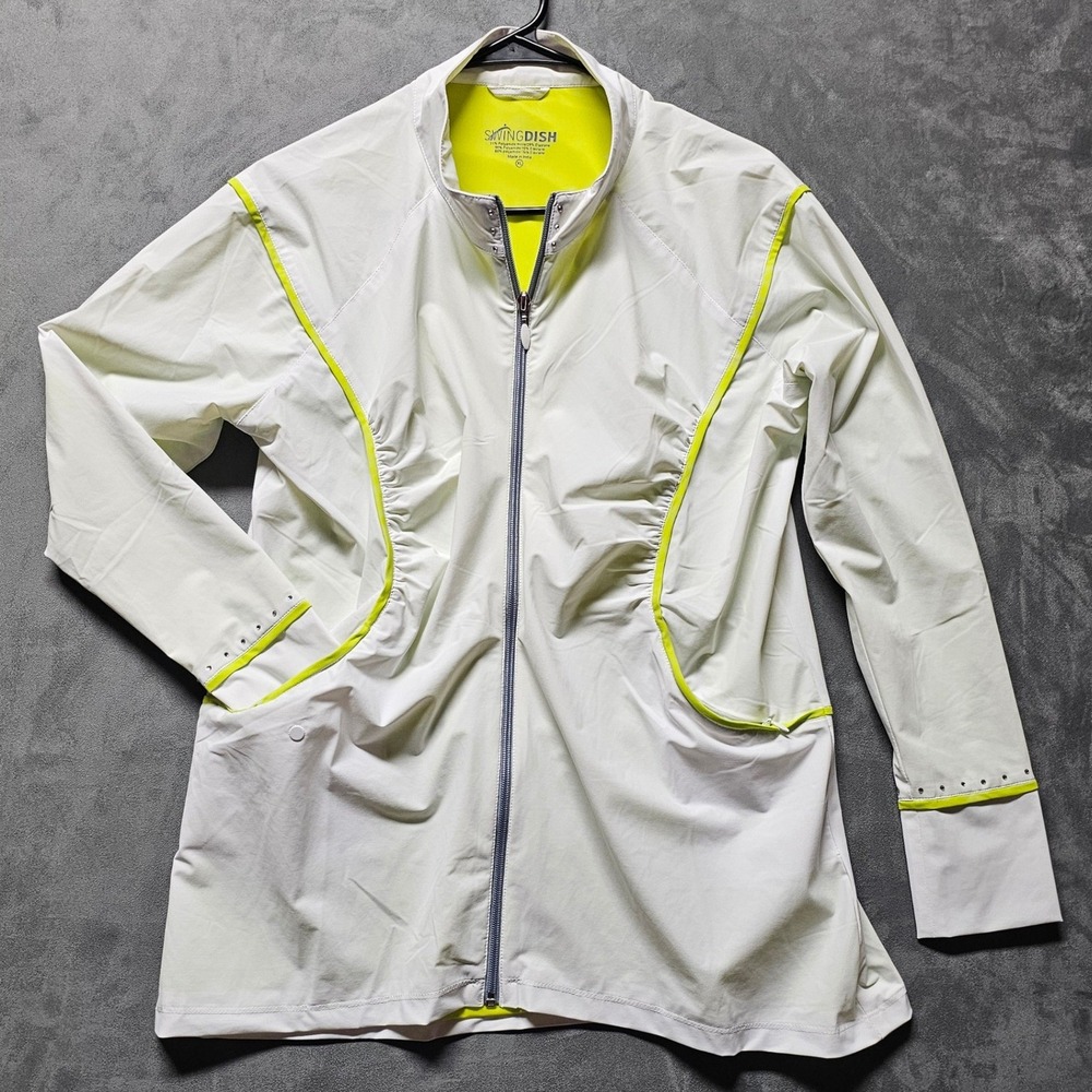 SwingDish Womens Golf‎ Jacket White Neon Yellow JOO1-01 Ruched Full Zip XL